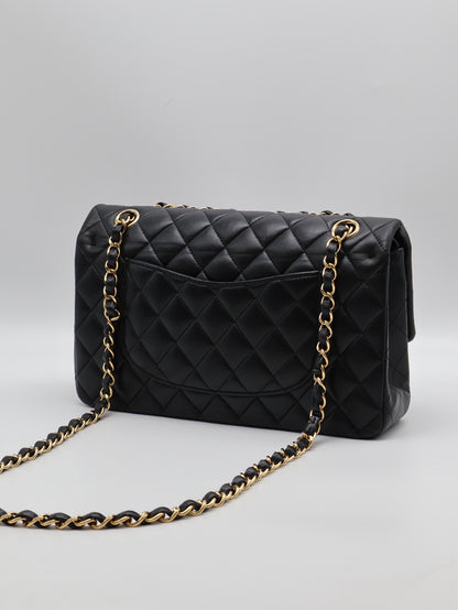 CHANEL 經典口蓋包 CF25 - 羊皮黑金27開