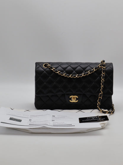 CHANEL 經典口蓋包 CF25 - 羊皮黑金27開