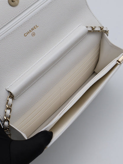 CHANEL 經典粒面牛皮WOC - 白金