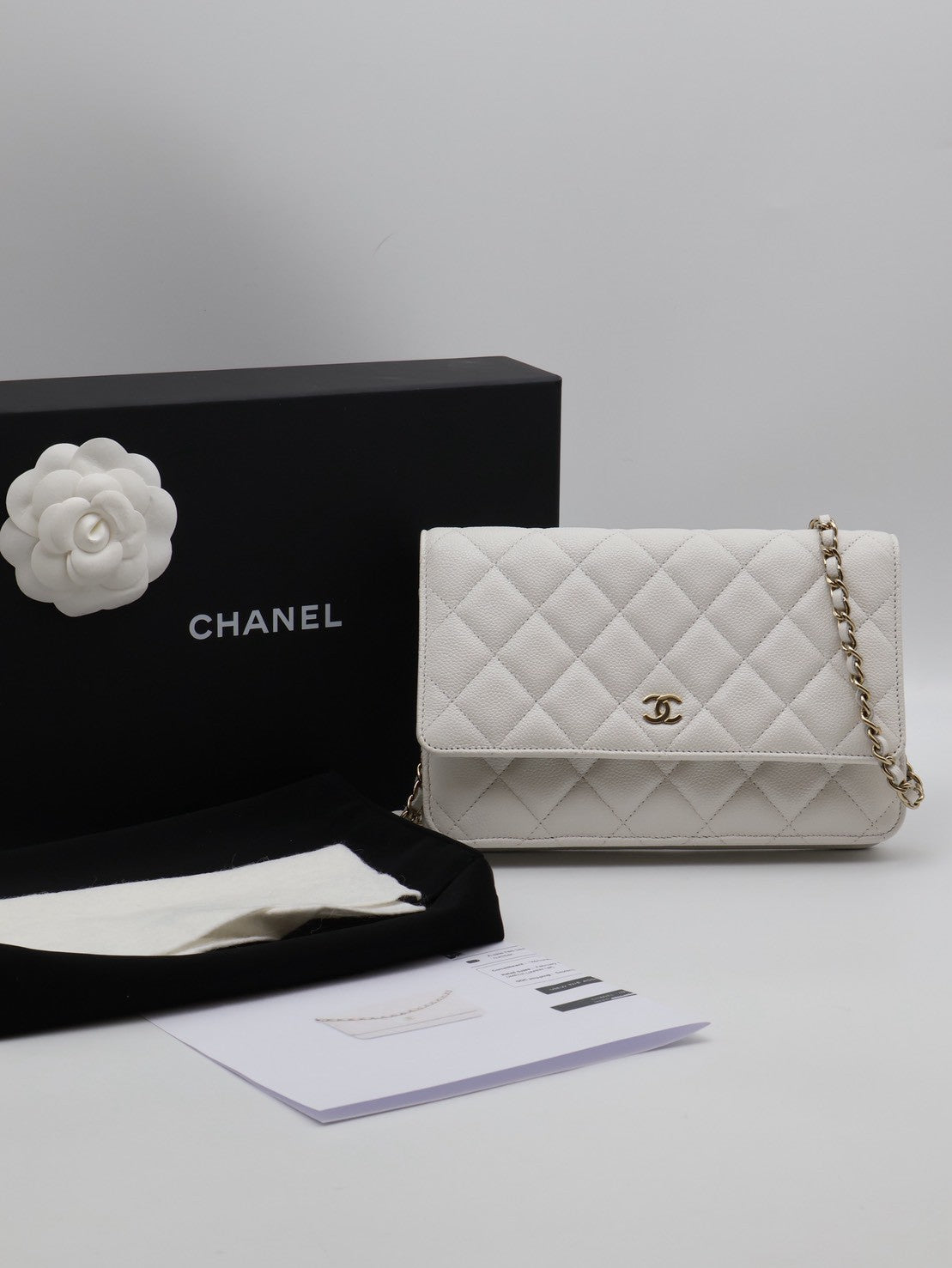 CHANEL 經典粒面牛皮WOC - 白金