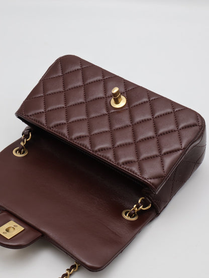 CHANEL 經典口蓋包 Mini CF20 - 金球深棕