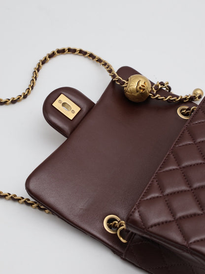 CHANEL 經典口蓋包 Mini CF20 - 金球深棕