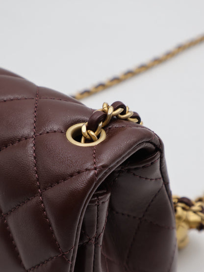 CHANEL 經典口蓋包 Mini CF20 - 金球深棕