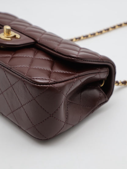 CHANEL 經典口蓋包 Mini CF20 - 金球深棕