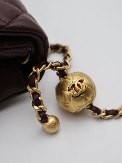 CHANEL 經典口蓋包 Mini CF20 - 金球深棕