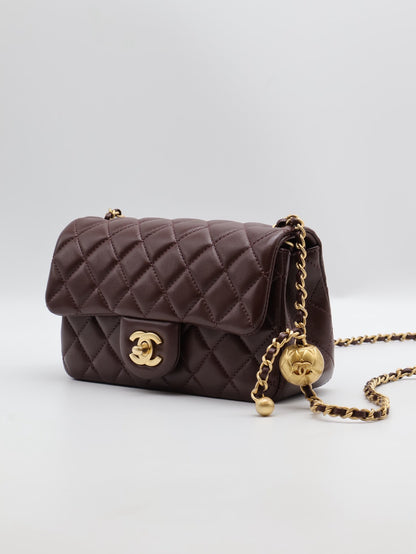 CHANEL 經典口蓋包 Mini CF20 - 金球深棕