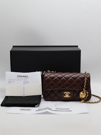 CHANEL 經典口蓋包 Mini CF20 - 金球深棕