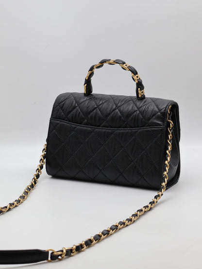 CHANEL 褶皺小羊皮手提斜背包 - 黑金31開