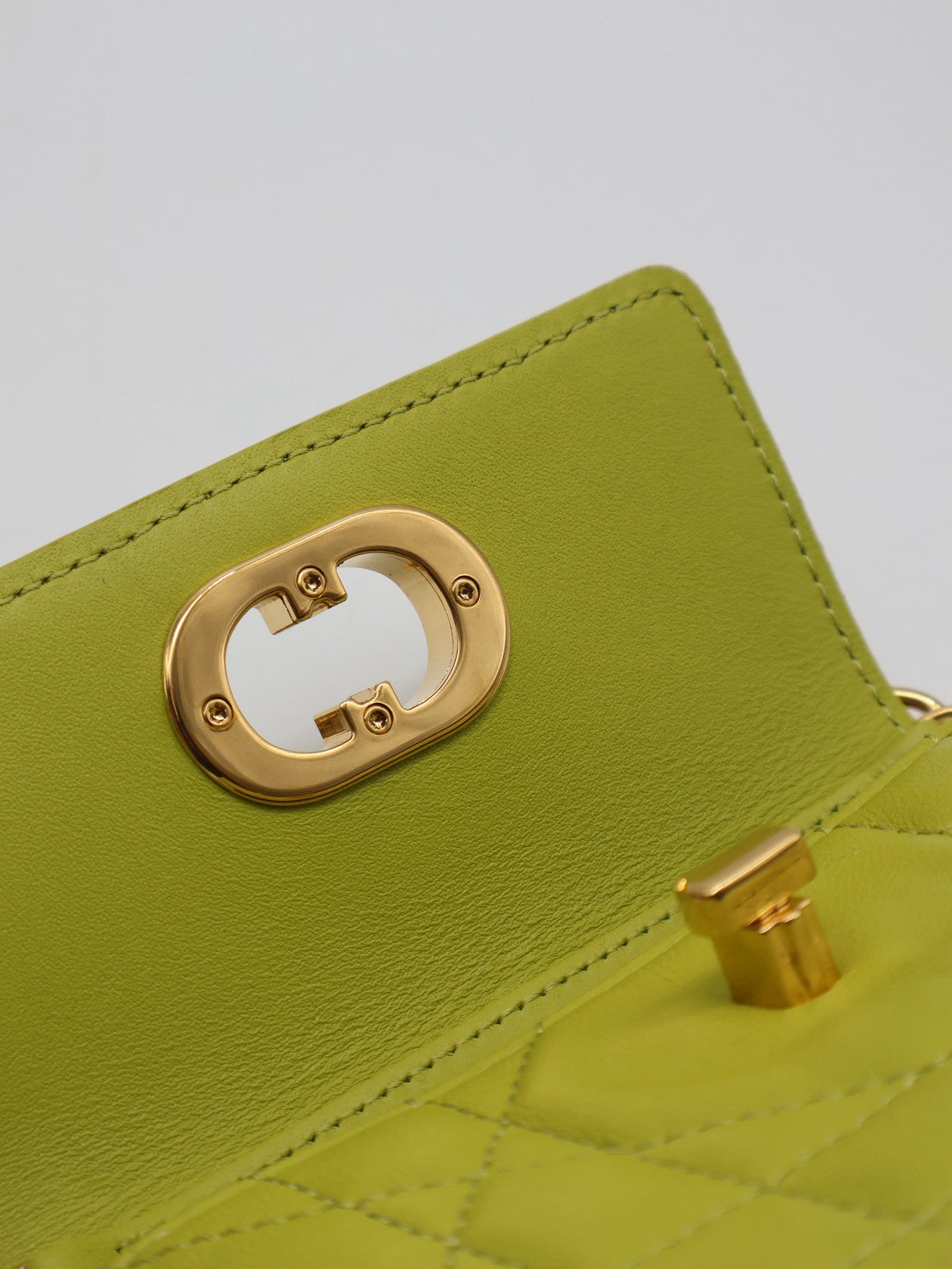 DIOR Caro藤格紋迷你鍊帶小包 - 果綠金