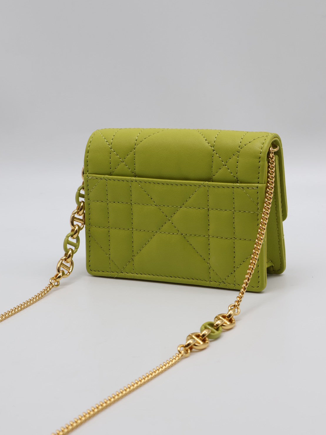DIOR Caro藤格紋迷你鍊帶小包 - 果綠金