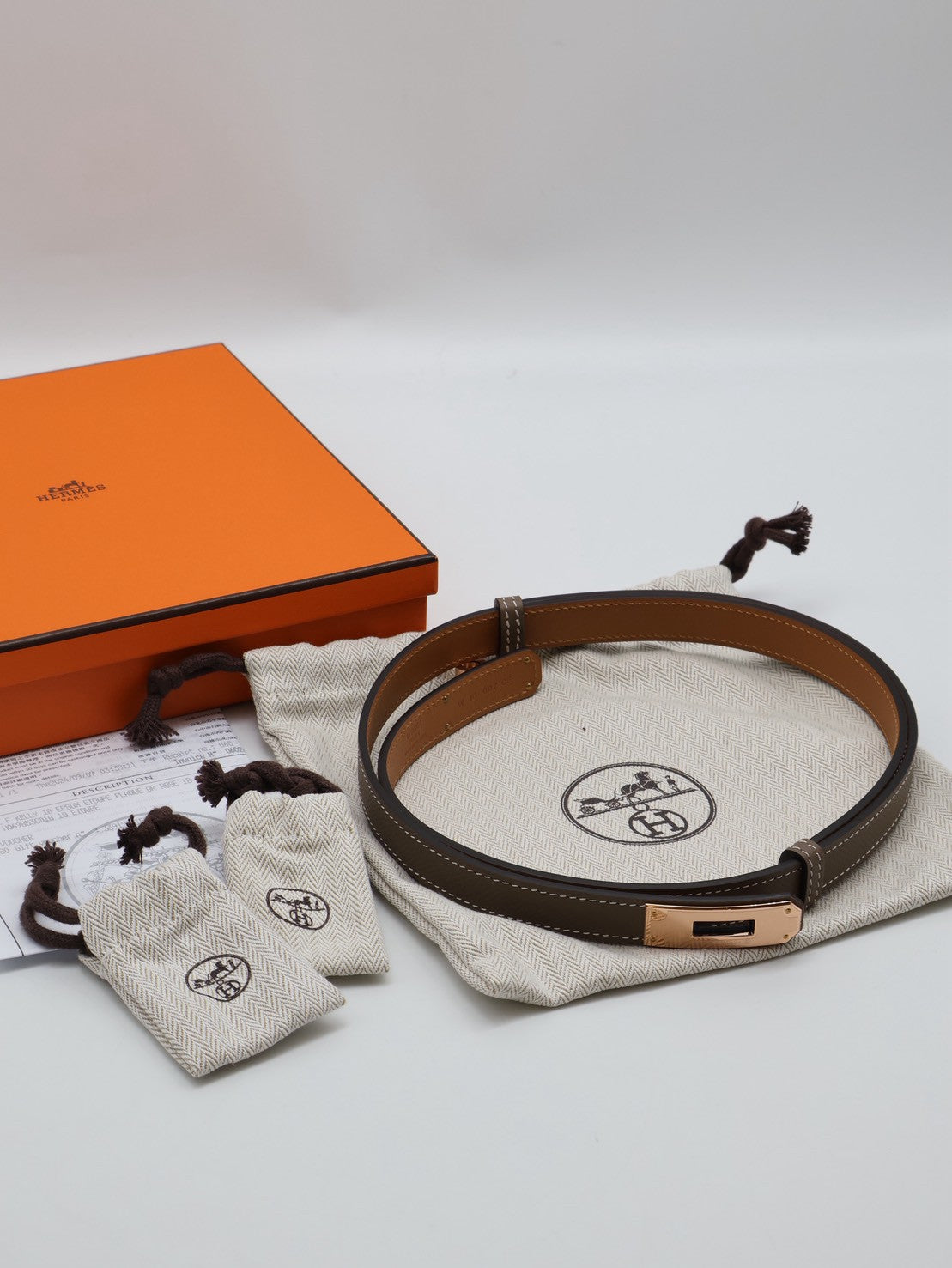 HERMES Kelly釦腰帶 - 大象灰玫瑰金