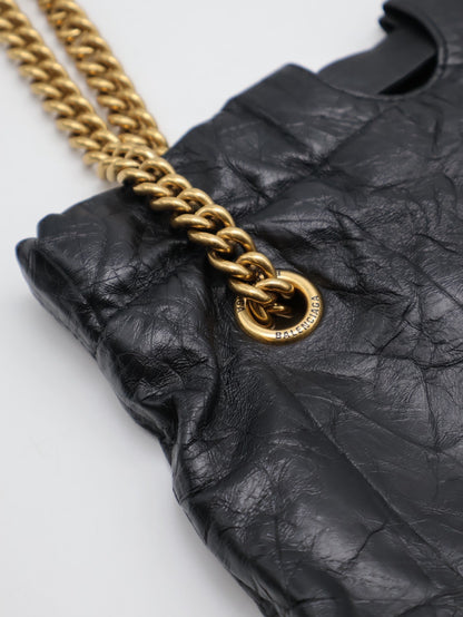 Balenciaga Crush復古小牛皮托特包 - 小號黑金