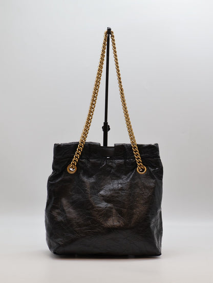 Balenciaga Crush復古小牛皮托特包 - 小號黑金