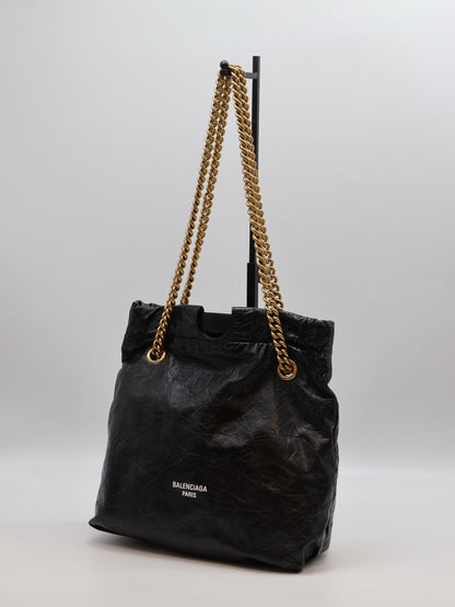 Balenciaga Crush復古小牛皮托特包 - 小號黑金