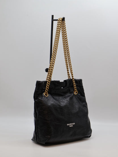 Balenciaga Crush復古小牛皮托特包 - 小號黑金