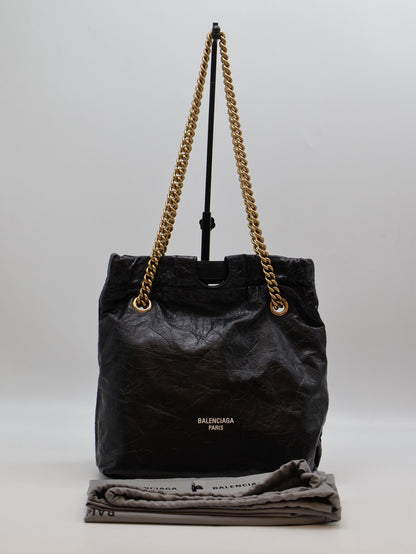 Balenciaga Crush復古小牛皮托特包 - 小號黑金