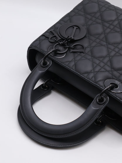 DIOR Lady dior 藤格紋戴妃包 - 中號So black