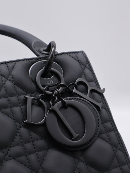 DIOR Lady dior 藤格紋戴妃包 - 中號So black