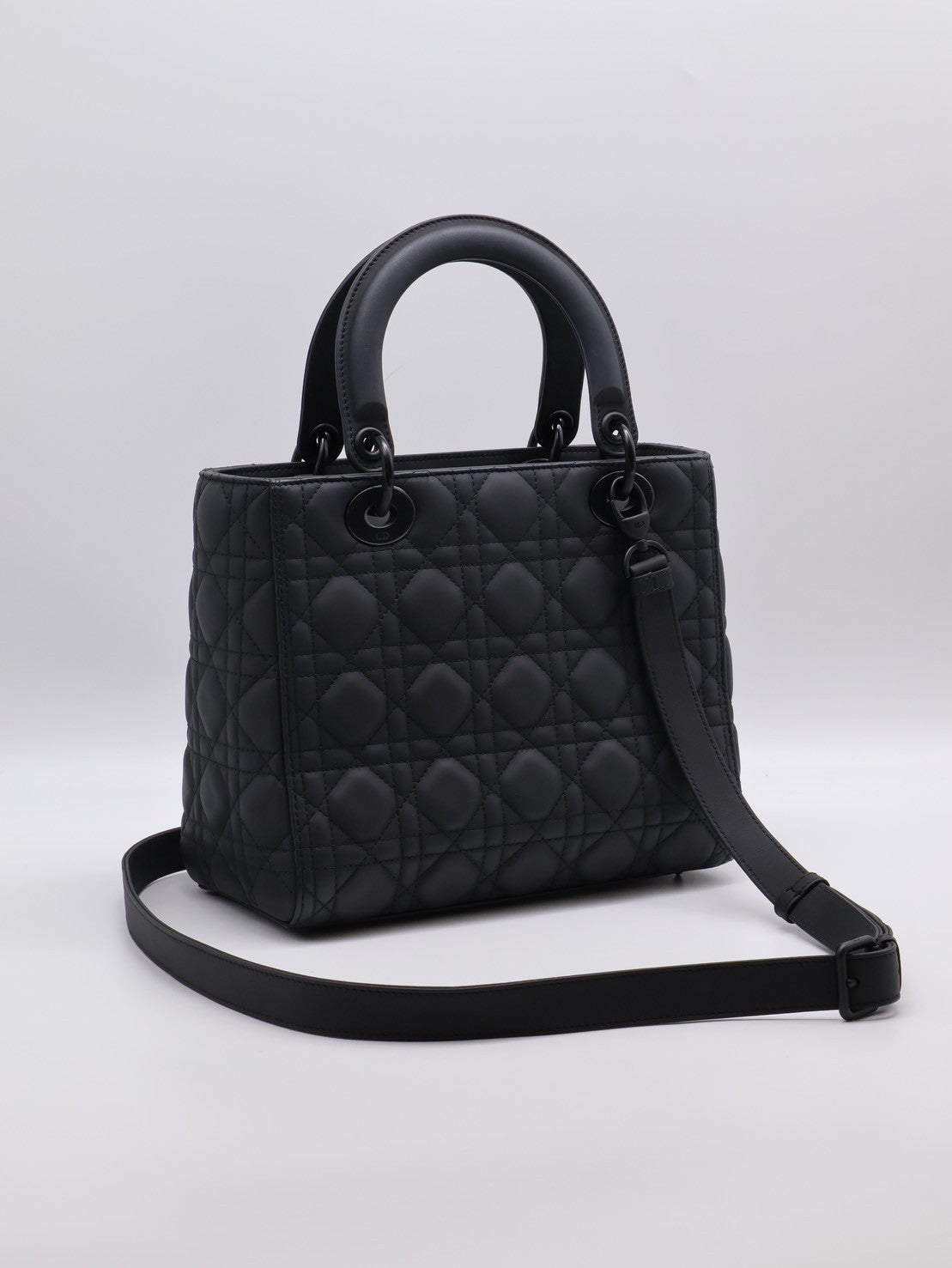 DIOR Lady dior 藤格紋戴妃包 - 中號So black