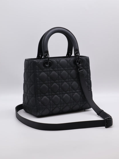 DIOR Lady dior 藤格紋戴妃包 - 中號So black