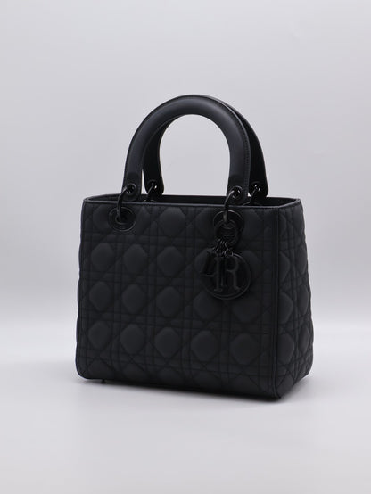DIOR Lady dior 藤格紋戴妃包 - 中號So black
