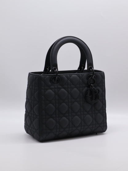 DIOR Lady dior 藤格紋戴妃包 - 中號So black