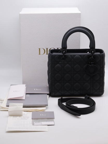 DIOR Lady dior 藤格紋戴妃包 - 中號So black