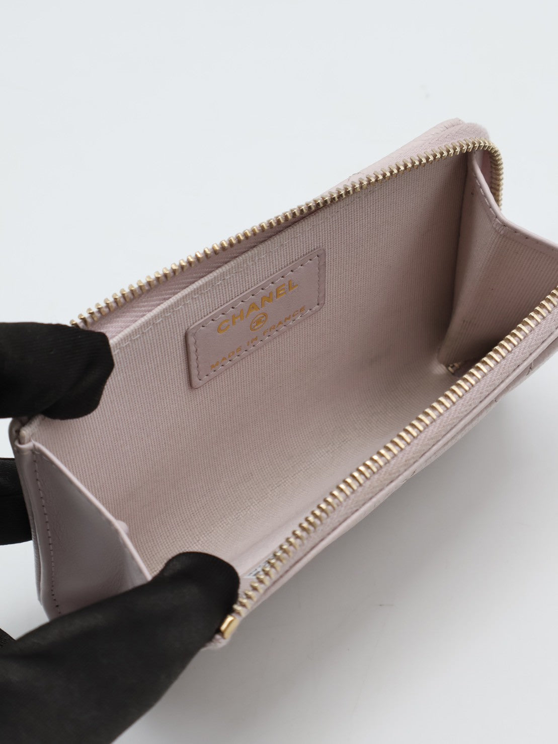 CHANEL L型拉鍊零錢卡片包 - 粉金