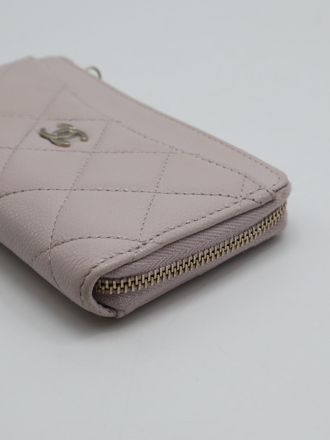 CHANEL L型拉鍊零錢卡片包 - 粉金