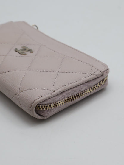 CHANEL L型拉鍊零錢卡片包 - 粉金
