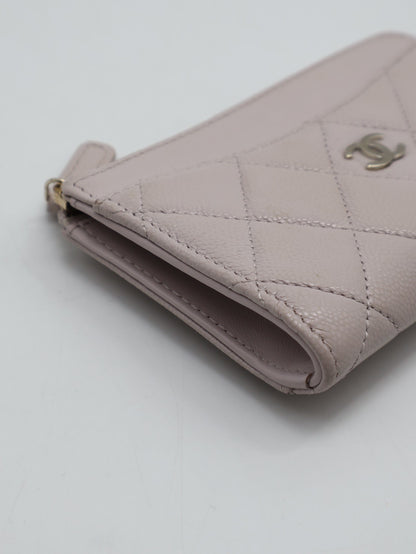 CHANEL L型拉鍊零錢卡片包 - 粉金