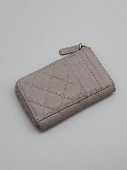 CHANEL L型拉鍊零錢卡片包 - 粉金