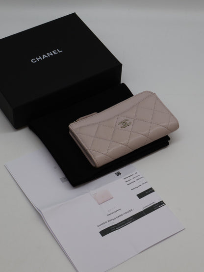 CHANEL L型拉鍊零錢卡片包 - 粉金