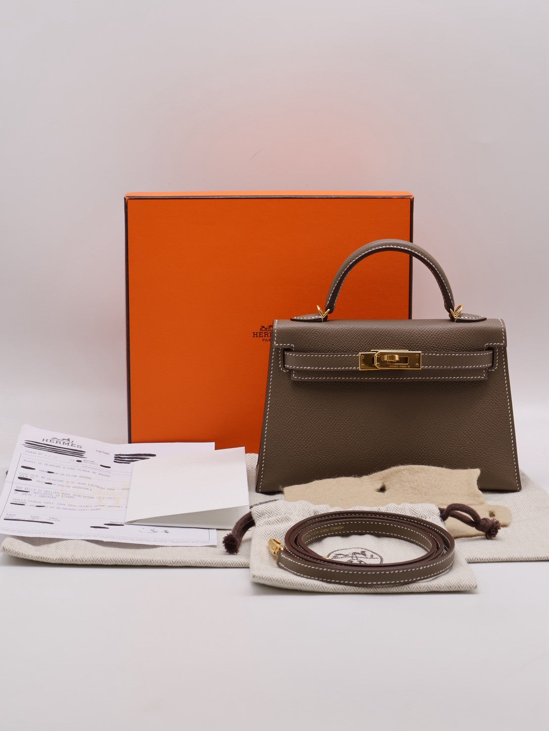HERMRS Mini Kelly ll - Etoupe 18 大象灰金 U
