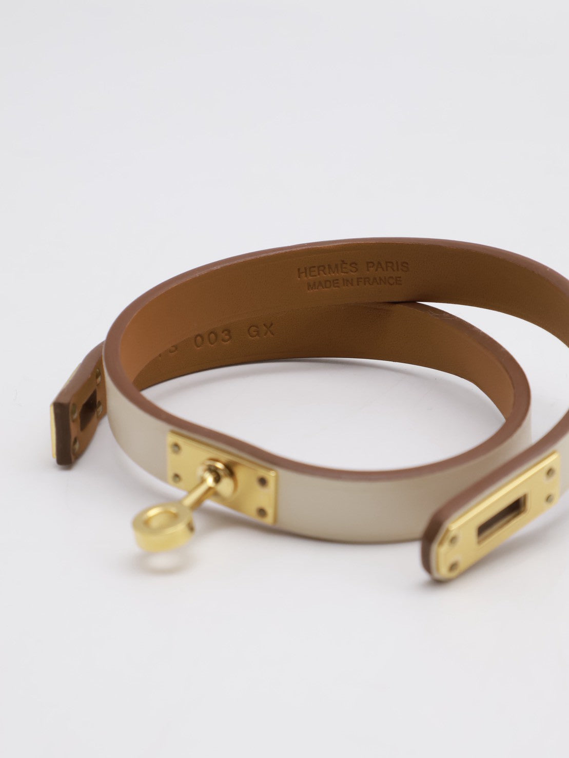 HERMES Mini kelly雙圈手環 - T2奶油白金 B