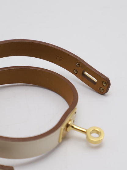HERMES Mini kelly雙圈手環 - T2奶油白金 B