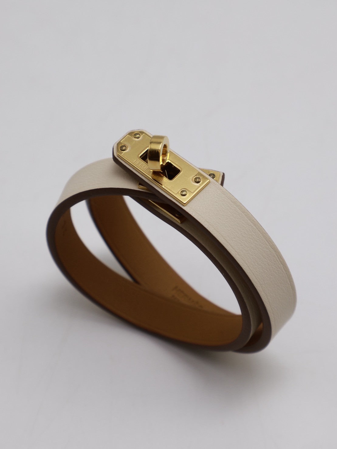 HERMES Mini kelly雙圈手環 - T2奶油白金 B