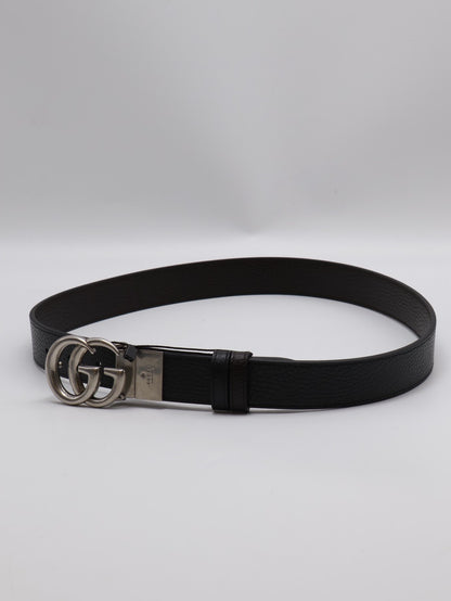 GUCCI 雙G腰帶 - 黑銀 85