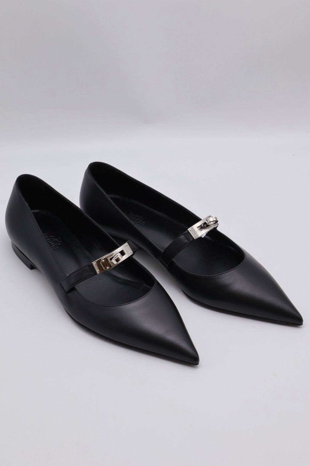 HERMES Kelly尖頭芭蕾舞鞋 - 黑銀 38
