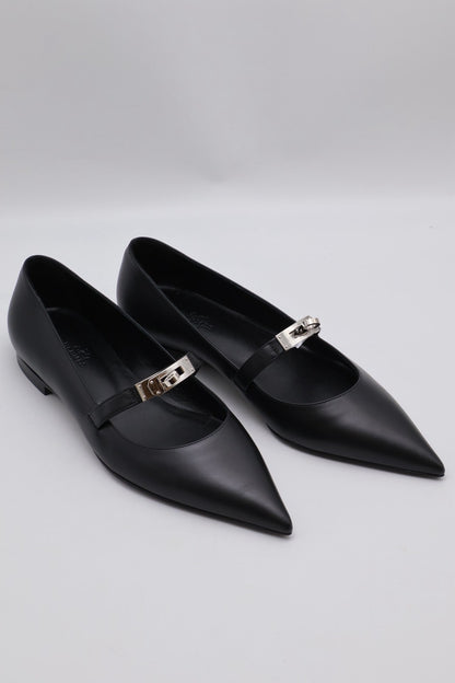 HERMES Kelly尖頭芭蕾舞鞋 - 黑銀 38