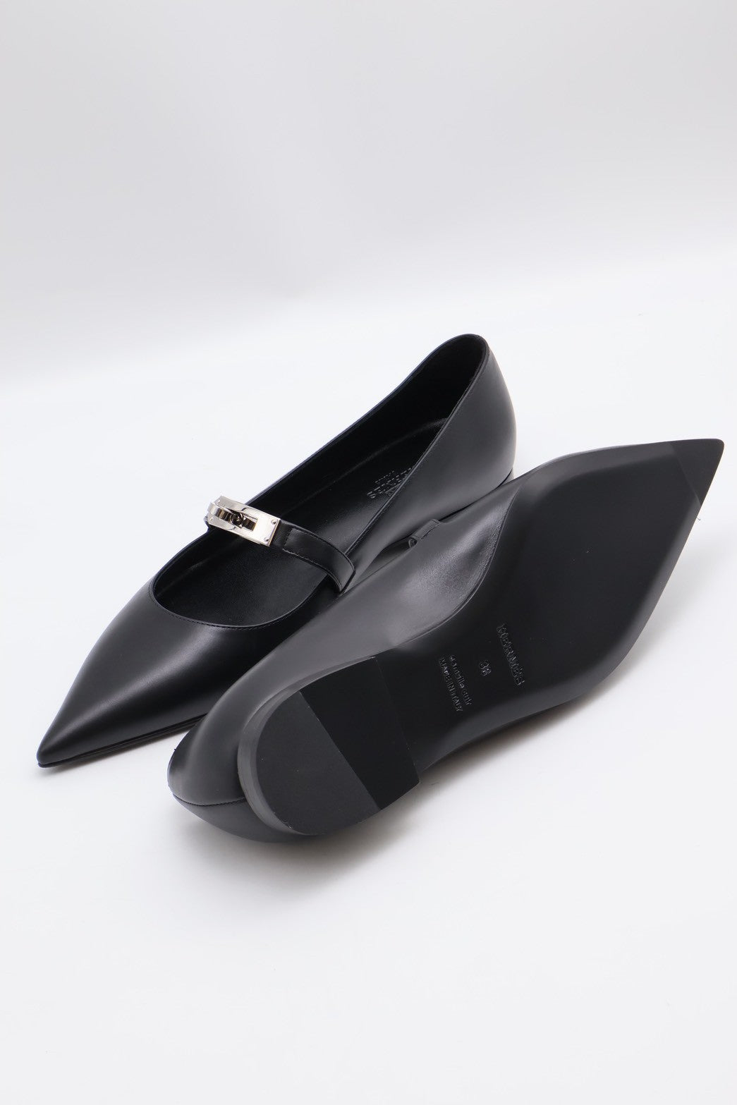 HERMES Kelly尖頭芭蕾舞鞋 - 黑銀 38