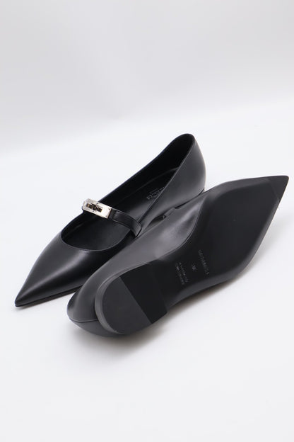 HERMES Kelly尖頭芭蕾舞鞋 - 黑銀 38