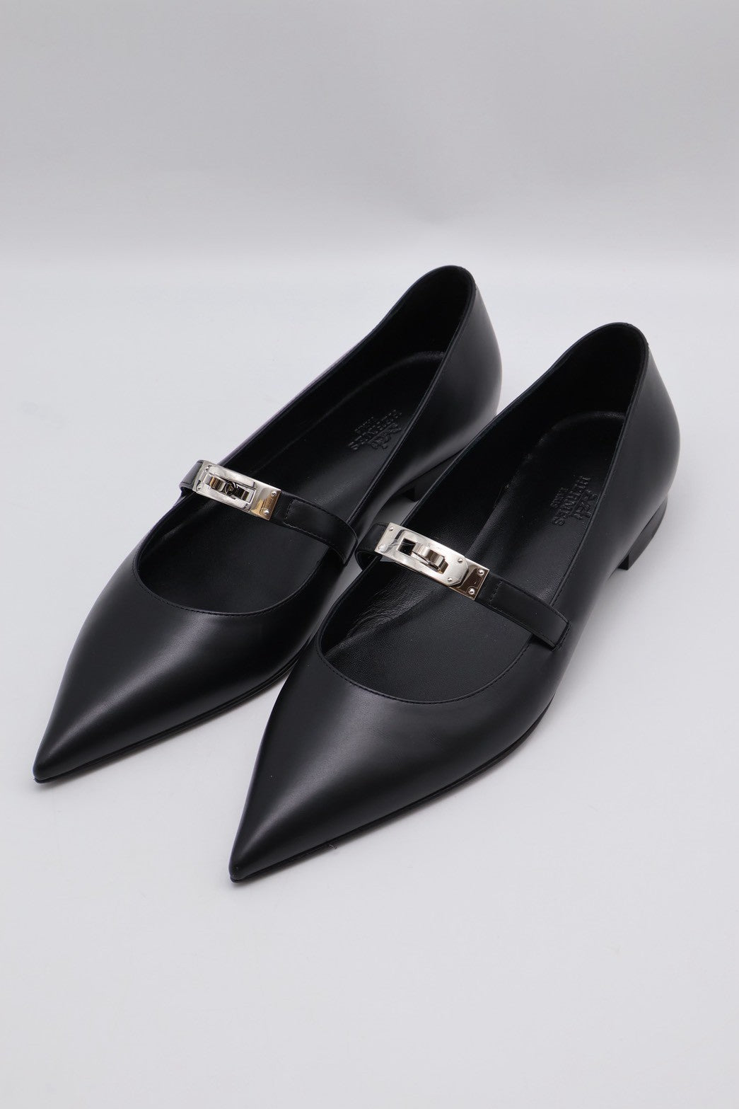 HERMES Kelly尖頭芭蕾舞鞋 - 黑銀 38
