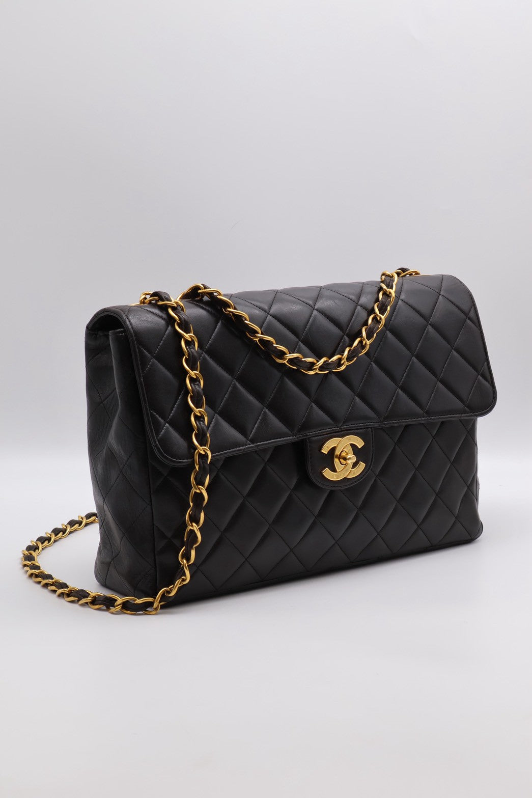 CHANEL 復古口蓋單肩包 - 黑金3開