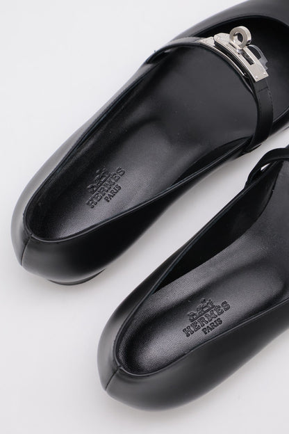 HERMES Kelly尖頭芭蕾舞鞋 - 黑銀 38