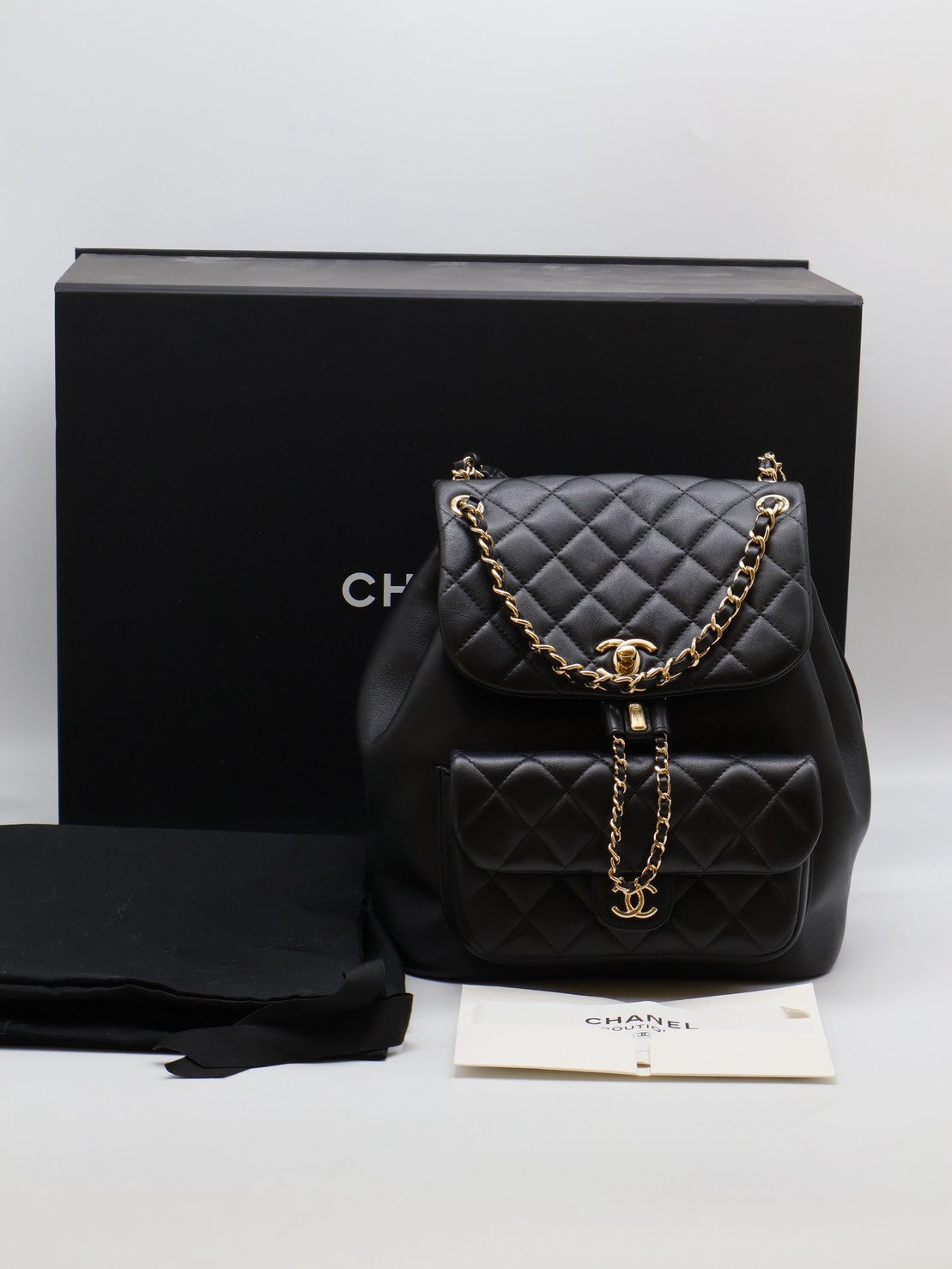 CHANEL Duma牛皮後背包 - 大號黑金