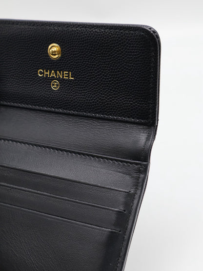 CHANEL Boy粒面牛皮三折短夾 - 黑金25開