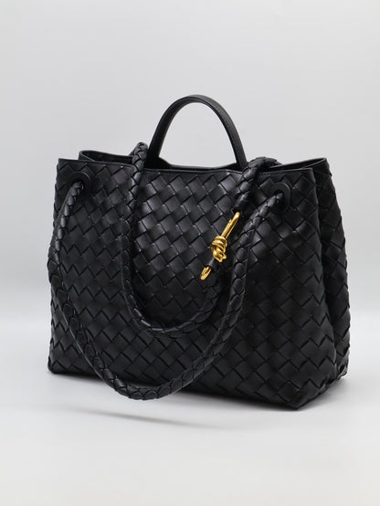 BOTTEGA VENETA Andiamo編織單肩包 - 中號黑金