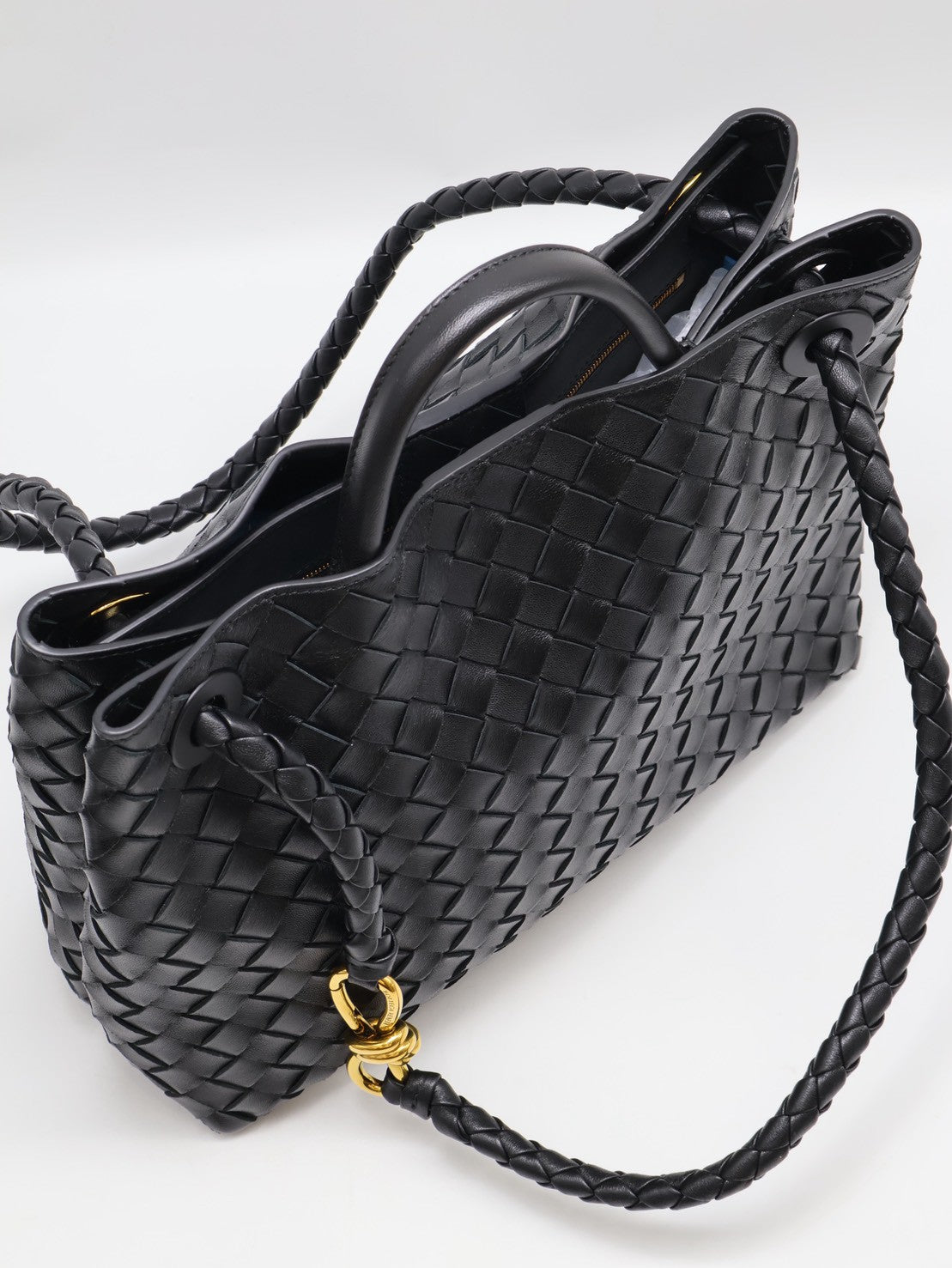BOTTEGA VENETA Andiamo編織單肩包 - 中號黑金