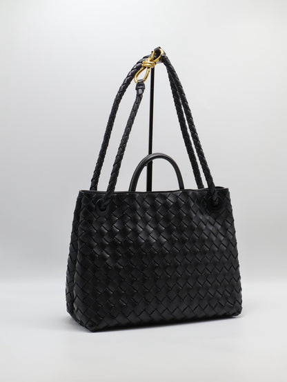 BOTTEGA VENETA Andiamo編織單肩包 - 中號黑金